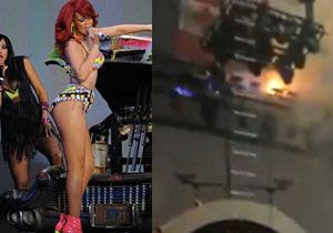 Rihanna Konserinde Yangn Panii	